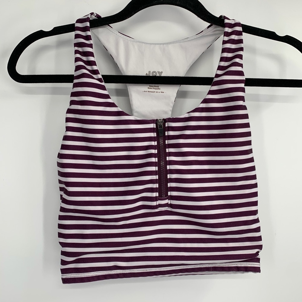 JOY LAB Striped Crop Sports Bra Zip Racerback XS - Picture 2 of 5